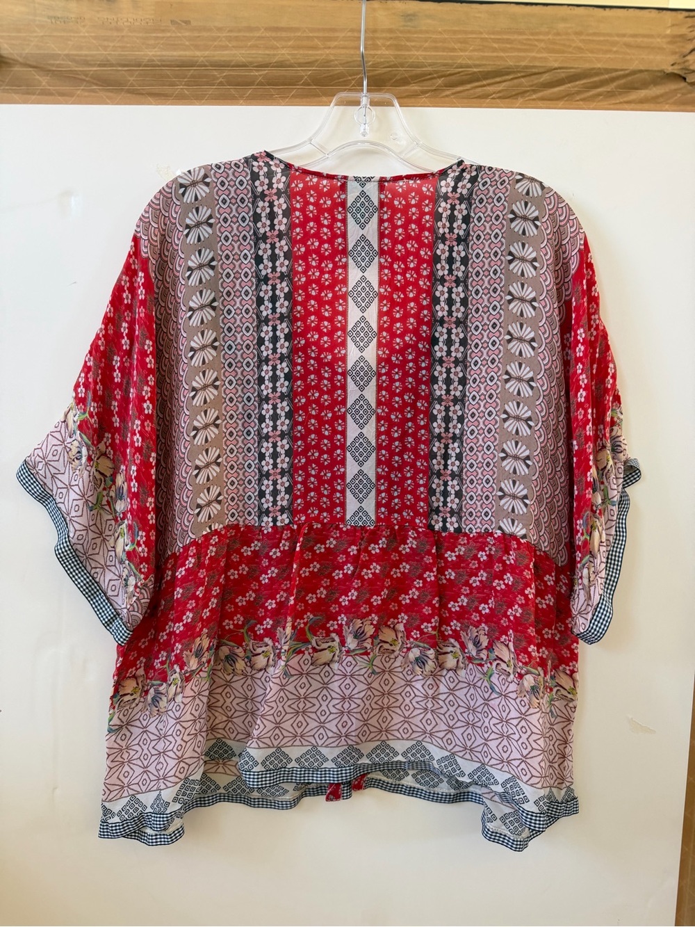 Johnny Was Red & Cream Mixed-Print Boho Peasant Blouse - Picture 2 of 3